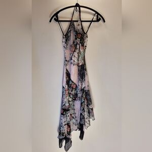 Co-me Como Cowl Neck Y2k Floral Patchwork Asymmetrical Dress - S